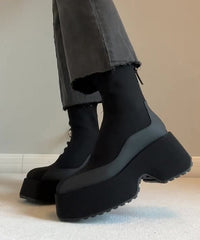 Black Zippered Splicing Platform Boots