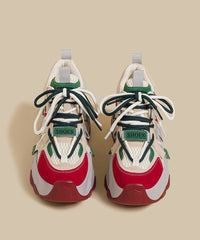 Green Platform Sport Shoes Faux Leather Soft Splicing Breathable Mesh