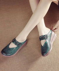 Red Wedge Cowhide Leather Splicing Slide Sandals Hollow Out