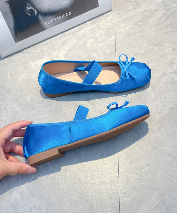 Comfy Soft Splicing Bow Flat Feet Shoes Blue Satin
