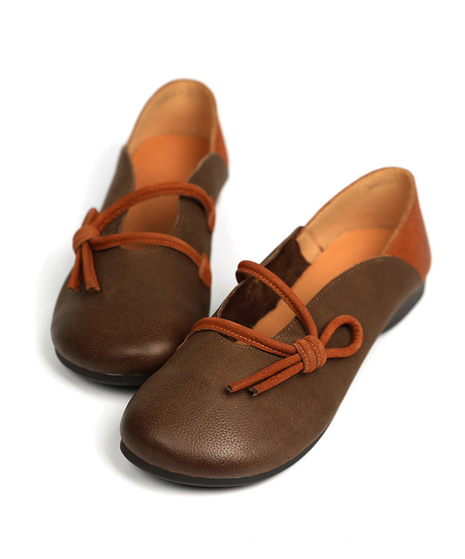 Green Cowhide Leather Flat Shoes For Unique Splicing Soft Flat Feet Shoes