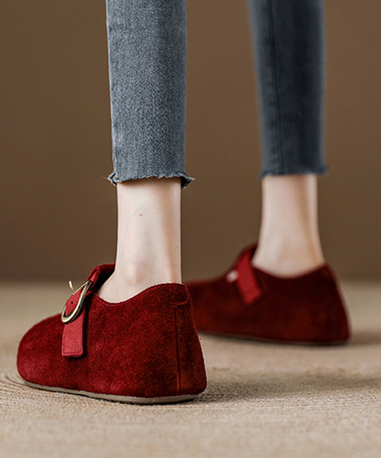 Splicing Platform Flat Shoes Red Suede Fuzzy Wool Lined