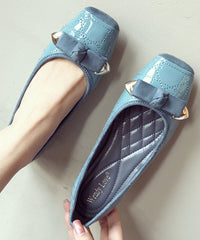 Pink Flats Faux Leather Splicing Bow Square Toe