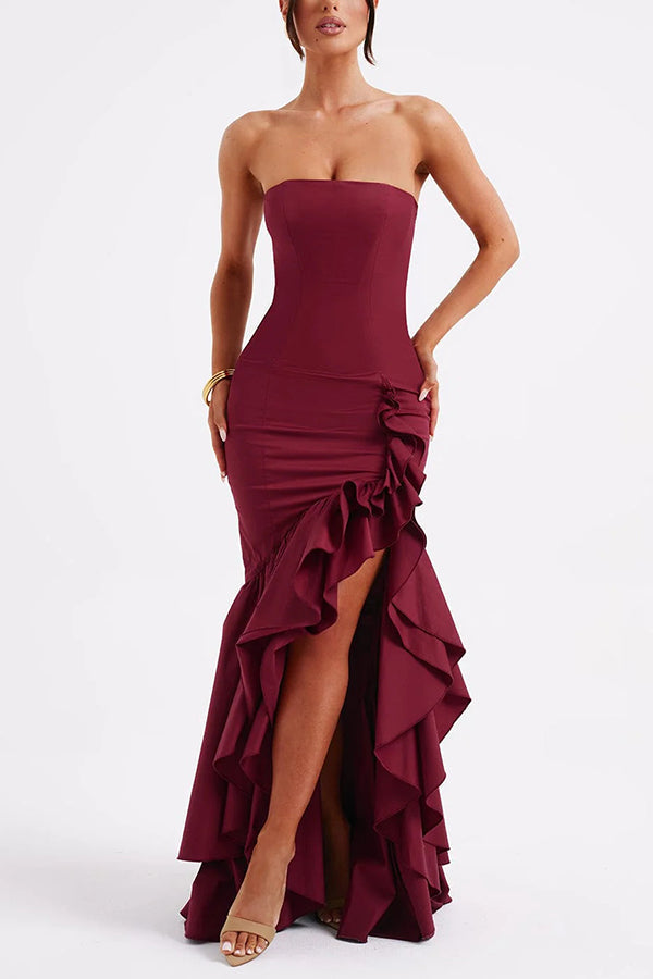 off shoulder, off shoulder strapless, hip hugging, irregular wave party dress