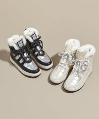 Beige Boots Platform Cowhide Leather Fitted Splicing Lace Up