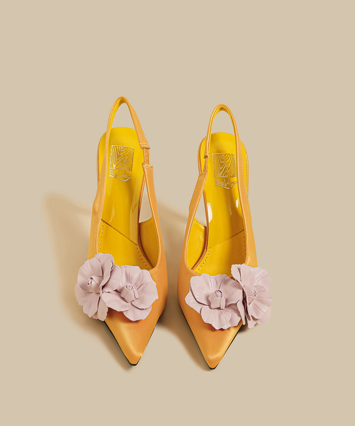 Chic Floral Splicing Stiletto Sandals Yellow Faux Leather