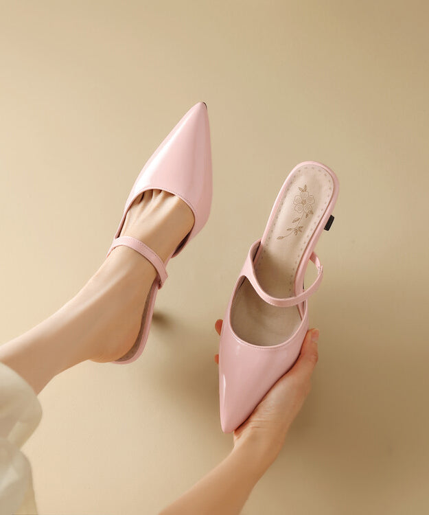 Pointed Toe High Heel Slide Sandals Green Faux Leather