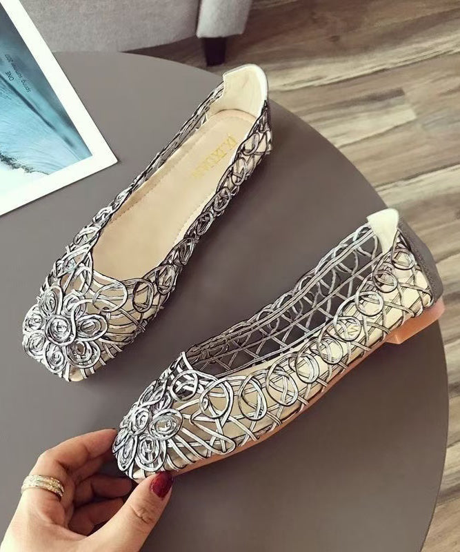 Mulberry Hollow Out Walking Sandals Faux Leather Art Splicing