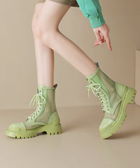 Yellow Lace Up Chunky Breathable Mesh Splicing Boots