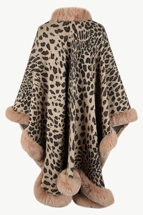 Leopard Print Raw Edge Shawl Cape Cardigan