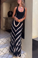of Fun Tie-dye Print Back Lace-up Stretch Maxi Dress