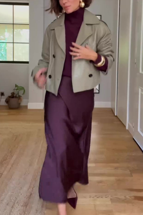 Jaelyn Solid Color Turtleneck Long Sleeve Sweater and Satin Elastic Waist Maxi Skirt Set