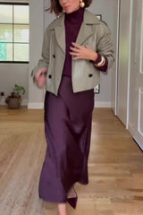 Perfect Feelings Faux Leather Button Up Pocketed Lapel Jacket