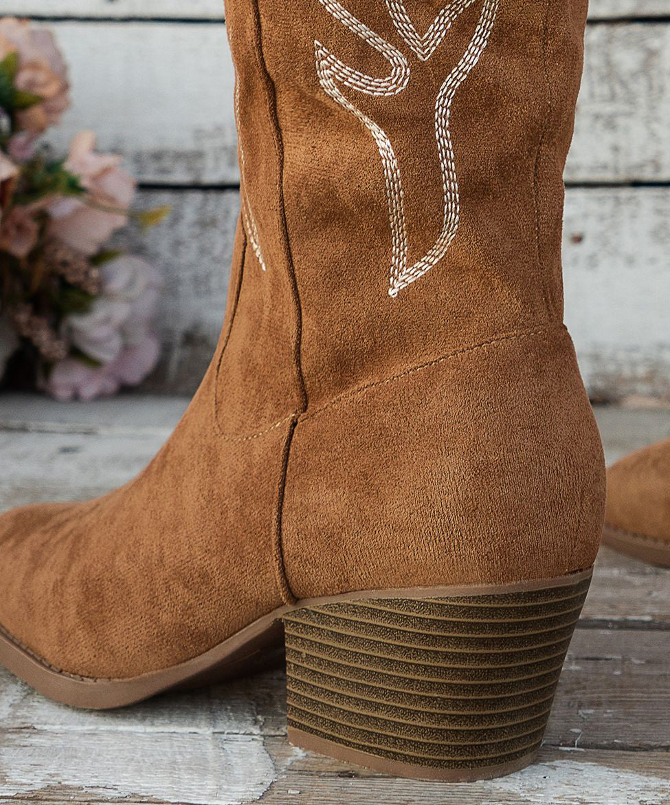 Vintage Brown Pointed Toe Zippered Splicing Suede Middle Boots