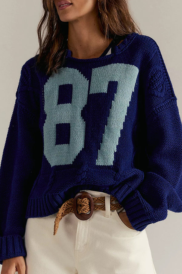 Digital Jacquard Loose Long-sleeved Knit Sweater