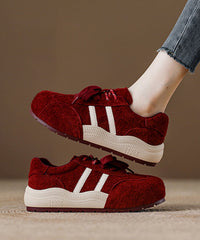 Casual Red Suede Lace Up Splicing Flat Shoes