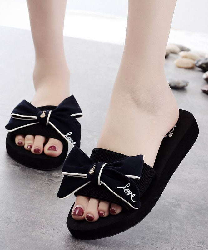 Black Bow Slide Sandals For Women