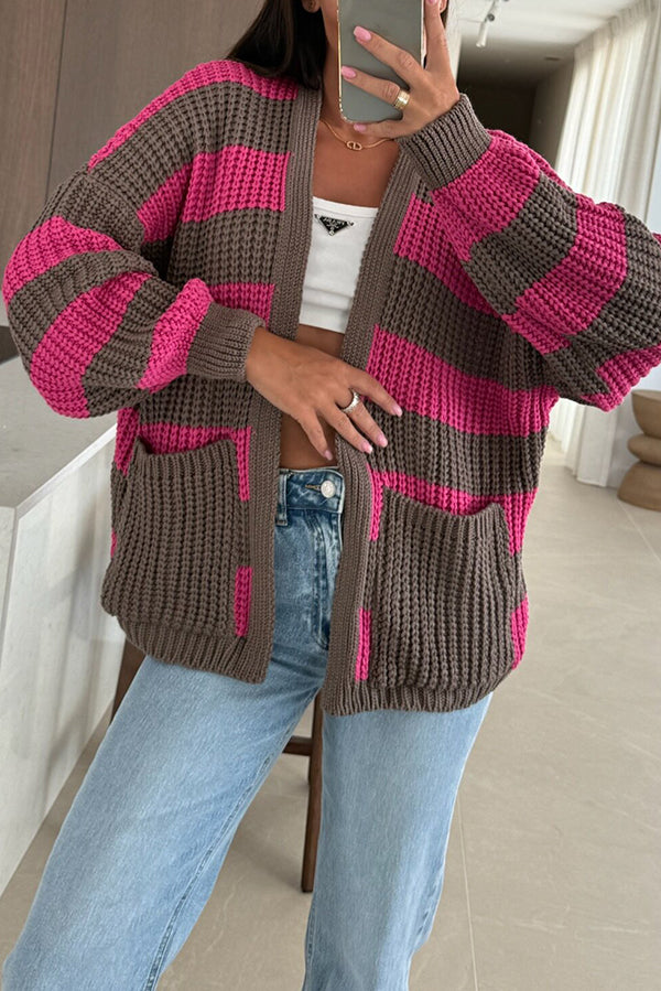 Patchwork Striped Casual Pocket Knitted Sweater