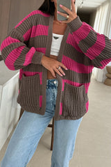 Patchwork Striped Casual Pocket Knitted Sweater