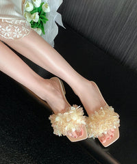 Stylish Apricot Floral Slide Sandals Peep Toe