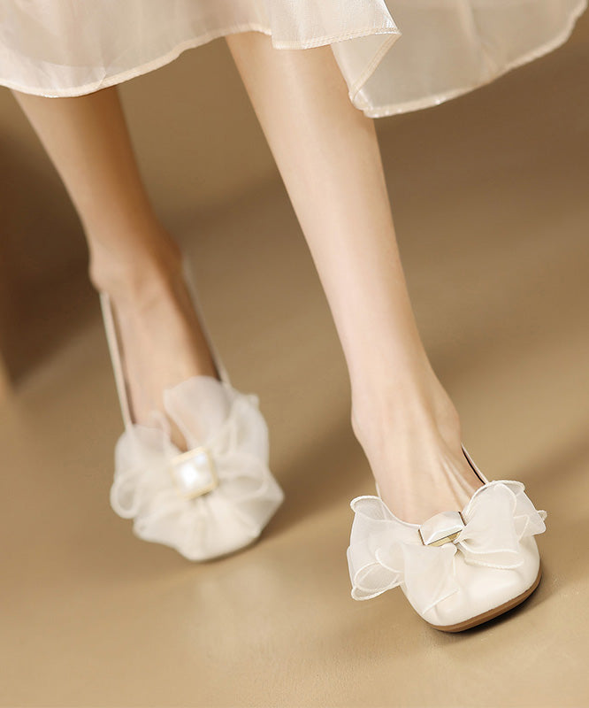 Beige Sheepskin French Bow Splicing Flats