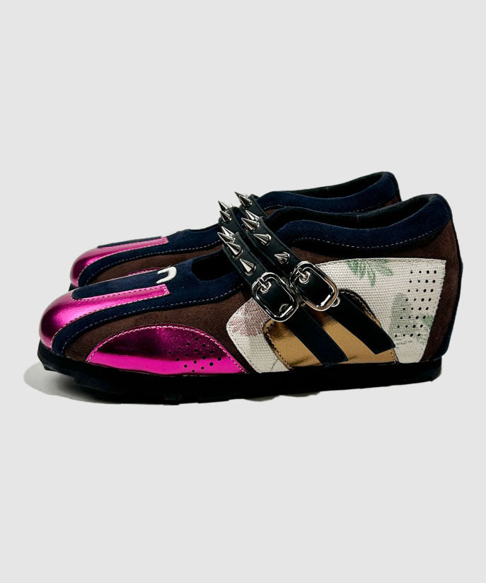 Rose Cowhide Leather Splicing Rivet Wedge Heels Shoes