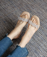 Beige Chunky Clear High Heel Slippers Peep Toe Platform Heels
