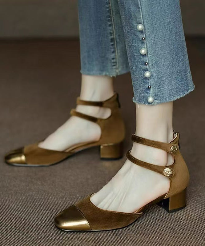 Velour Splicing Chunky Sandals Champagne Cowhide Leather