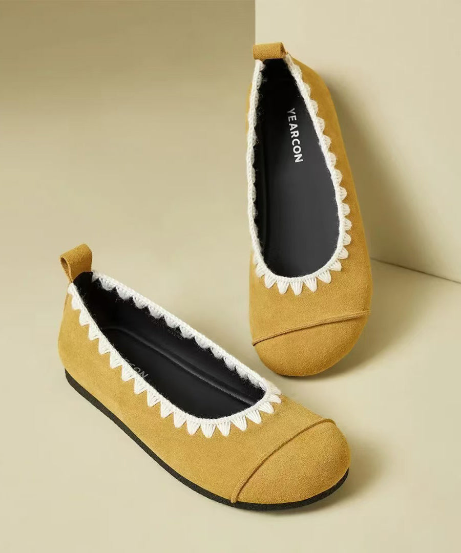 Women Comfy Splicing Flat Shoes Yellow Suede