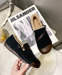 Modern Black Flat Shoes For Faux Leather Splicing Velour Fabric Flat Shoes