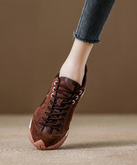 Red Lace Up Splicing Suede Platform Flat Feet Shoes