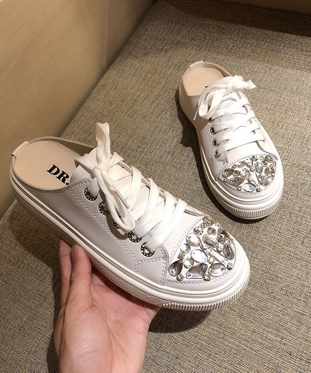 Boutique Pink Splicing Platform Slide Sandals Lace Up Zircon