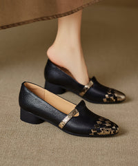 Classy Black Splicing Sheepskin Chunky Shoes