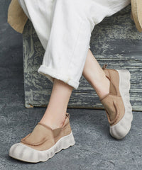 Handmade Splicing Platform Flat Feet Shoes Green Cowhide Leather