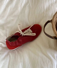 New Handmade Red Lace Up Sports Flats Shoes