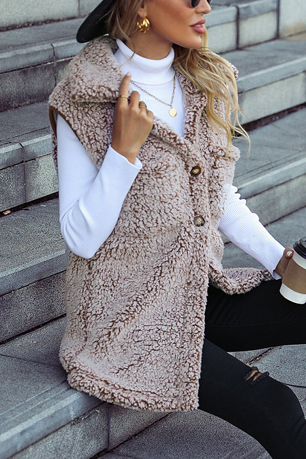Lapel Sleeveless Pocket Loose Casual Long Vest Coat