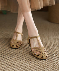 Handmade Splicing Hollow Out Sandals Green Suede