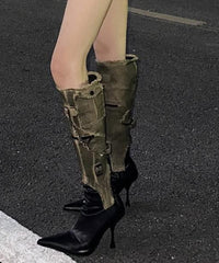 Faux Leather Black Splicing High Heels Boots Pointed Toe