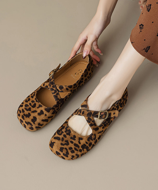 Leopard Cross Strap Splicing Stylish Suede Flats