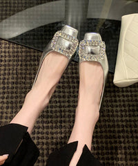 Zircon Sequined Flats Silver Cowhide Leather