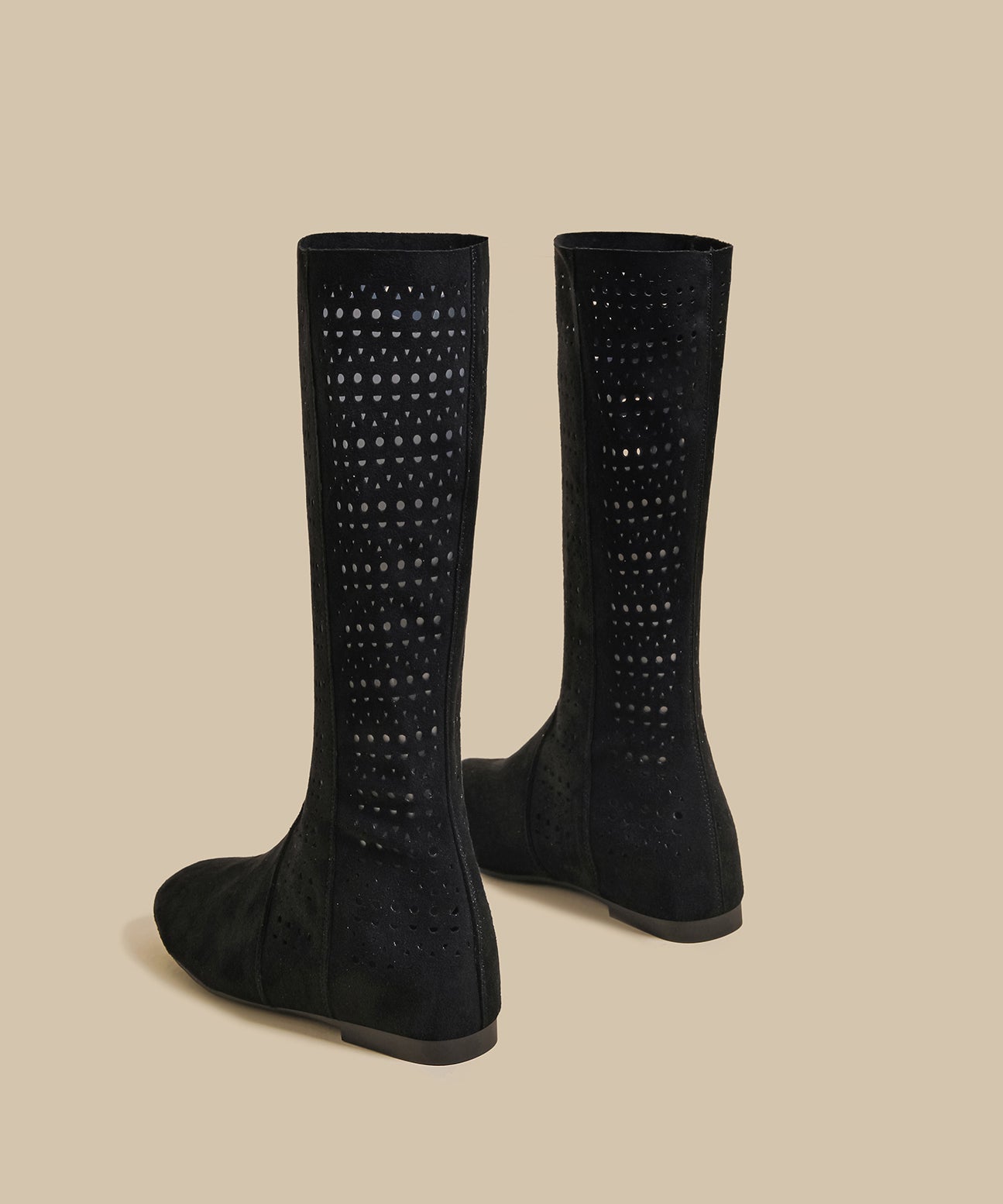 Black Suede Hollow Out Splicing Fashion Boots