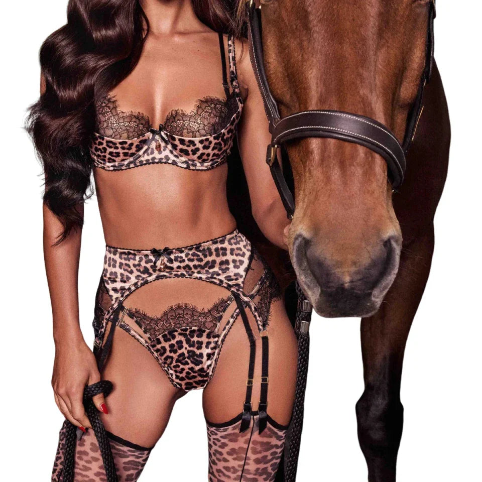 AVELINE 2025 Leopard Stitching Perspective Hollow Out Lace Shaping Double Shoulder with Leg Socks