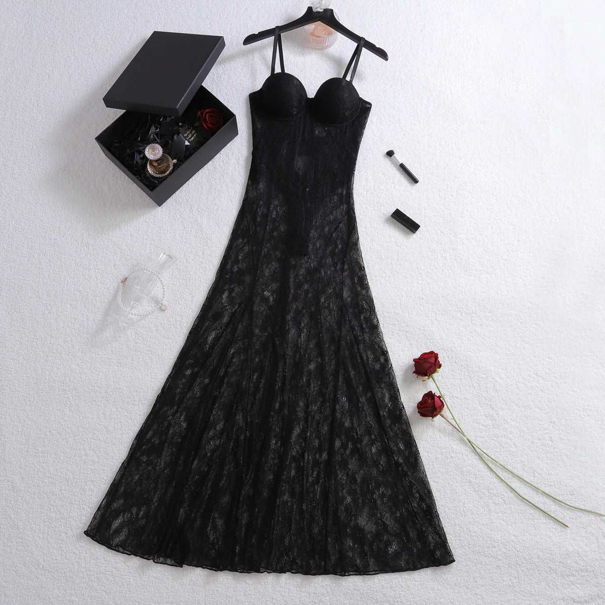 AVELINE 2025 Lace Halter Long Elegant Hollow Out See Through Party Slim Dinner Dresses