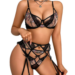 AVELINE 2025 Lace Mesh High Waist Underwear Soft Thin Split Four Piece Set