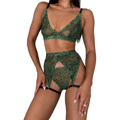 AVELINE 2025 Snake Print Lingerie Set Backless Tight Fit Charming Erotic Halter Bra Panties three-piece Set