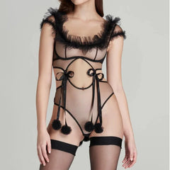 AVELINE  2025 Spring Summer Lingerie Backless Pure Desire Style Home Wear Mesh Transparent Jumpsuit