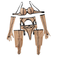 AVELINE Exotic Erotic Lingerie Set Mesh Transparent Erotic Backless Hollow Out Lingerie five-piece Set