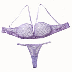AVELINE French Purple Lace Thin Section Bra Set Mesh See-through Erotic Lingerie Panties two-piece Set