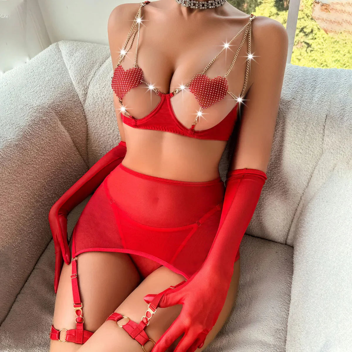 AVELINE Lingerie Saint Valentin Back Night Outfit Love Underwear Without Censorship Porn Erotic Set