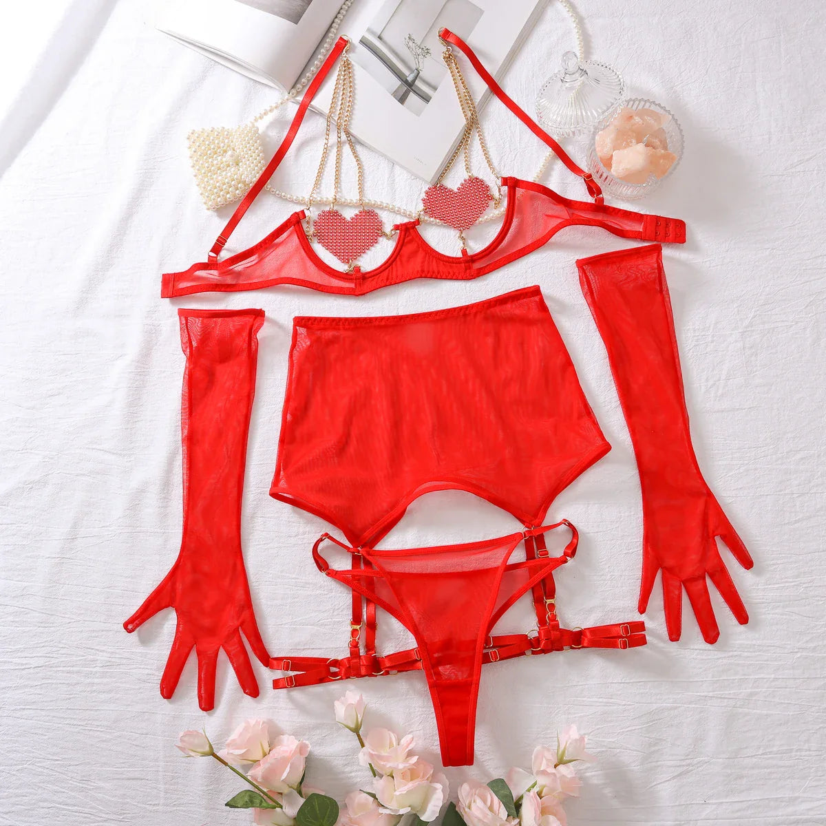 AVELINE Lingerie Saint Valentin Back Night Outfit Love Underwear Without Censorship Porn Erotic Set